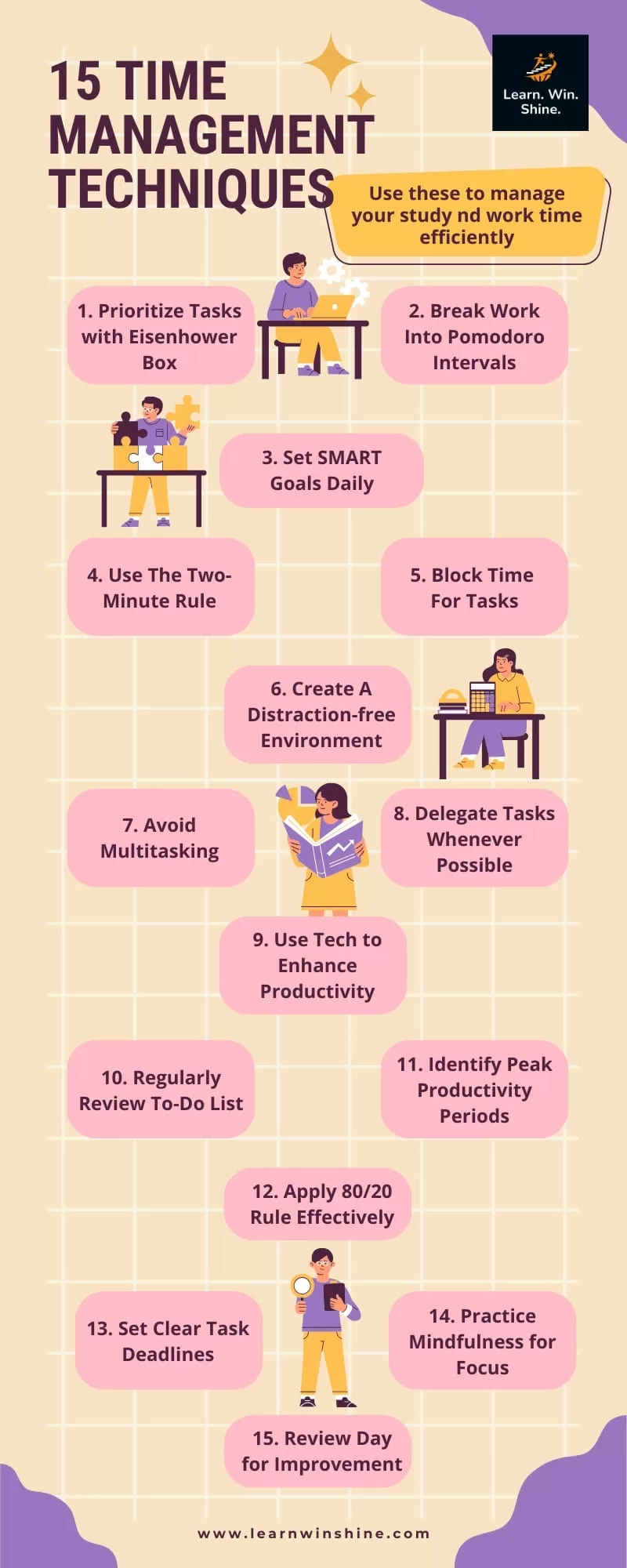 Infographic on 15 time management techniques