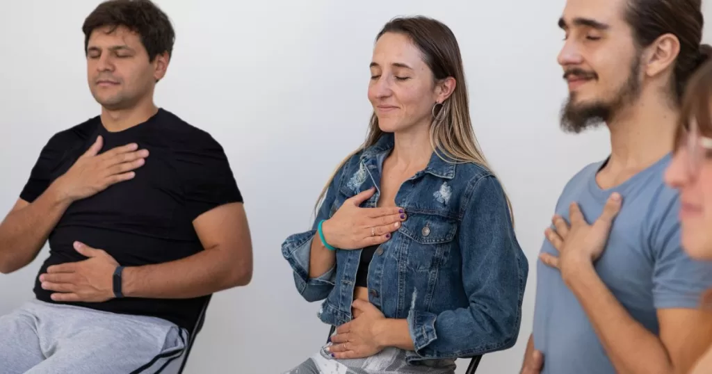 A group of people practicing mindfulness